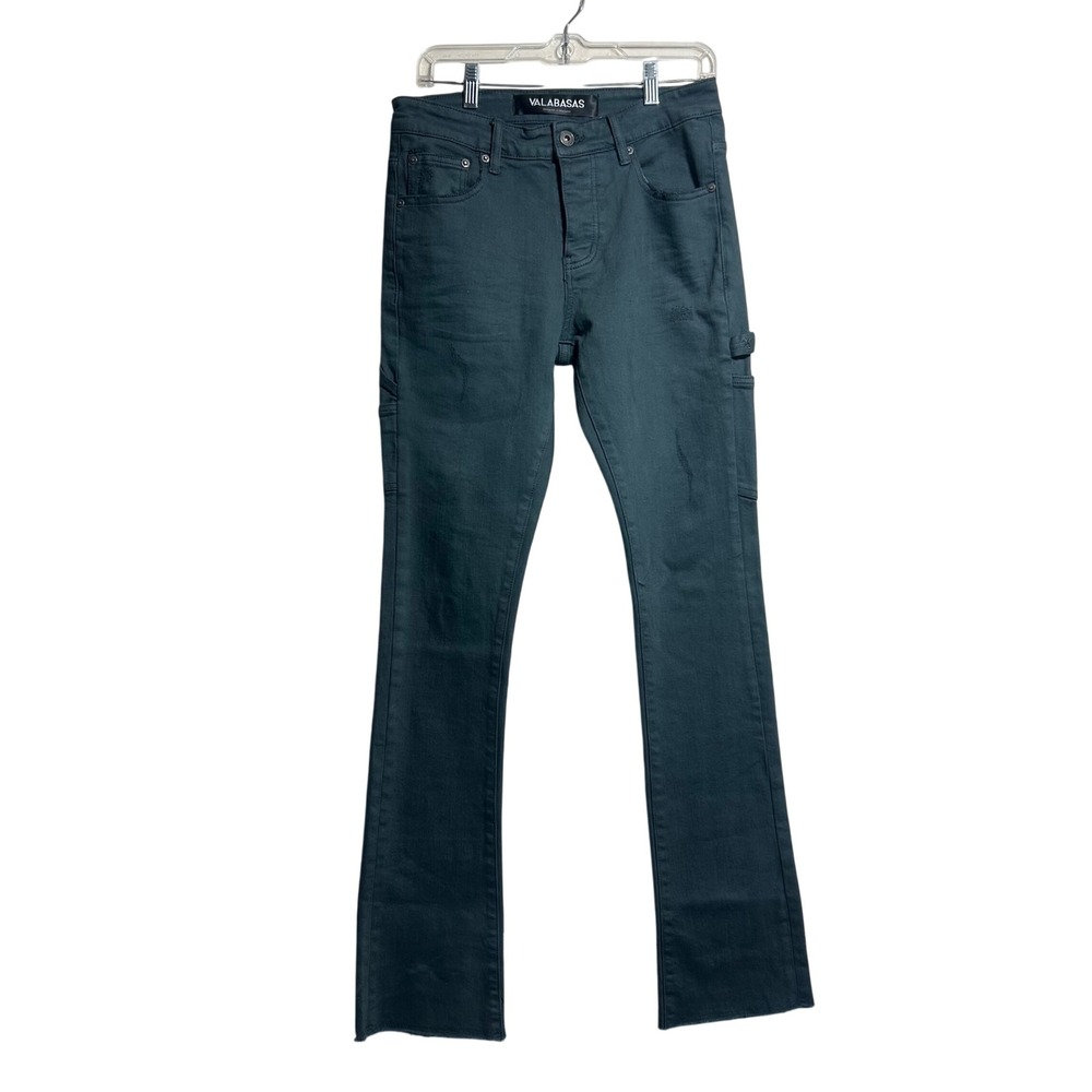 Valabasas Mens 30 Stacked Carpenter Jeans Dark Teal Green Slim Fit Distressed - Picture 3 of 8